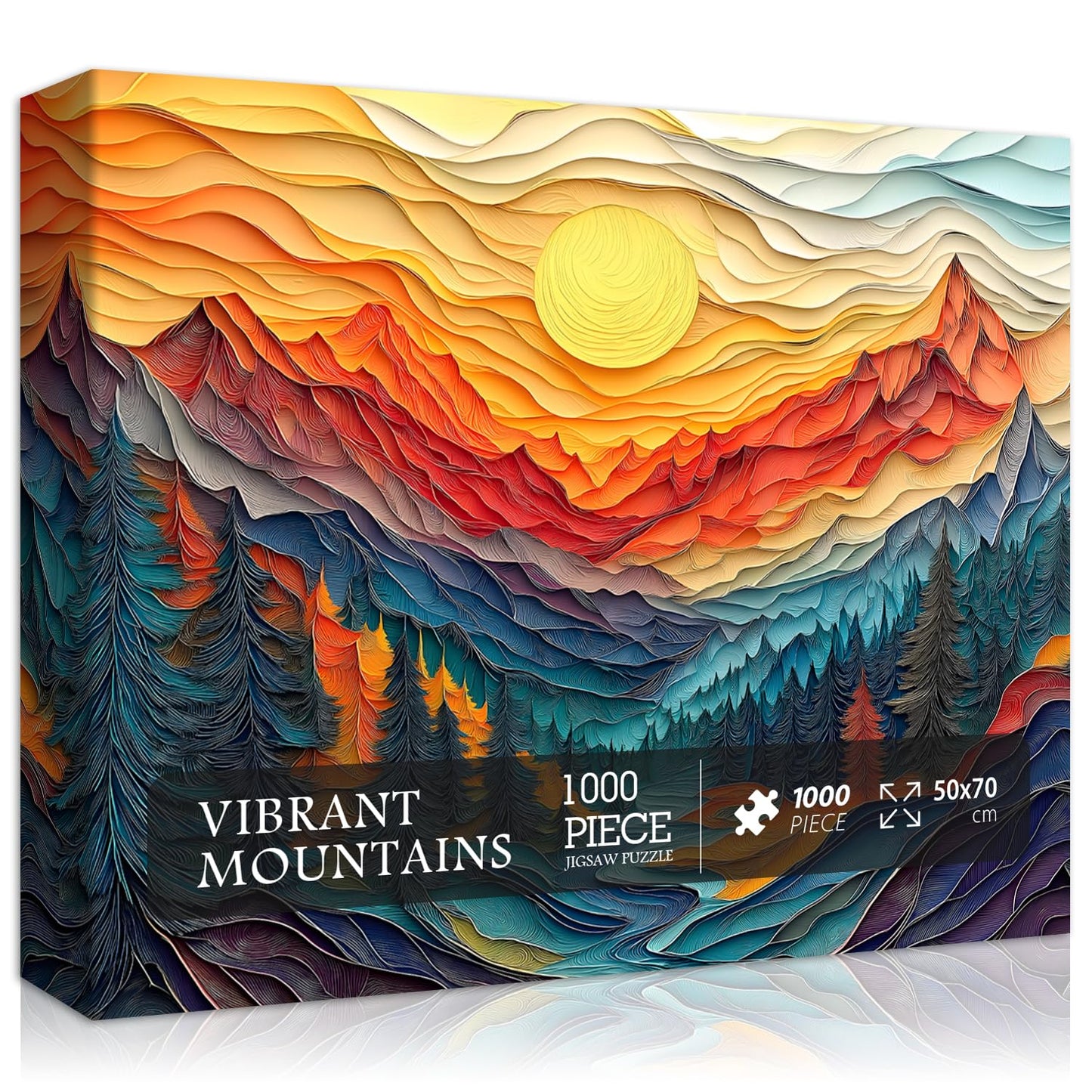 Mountain Puzzles for Adults 1000 Pieces, Nature Tree River Canyon Sunset Forest Landscape Jigsaw Puzzle Scenic, Colorful Paper Cut Art Themed