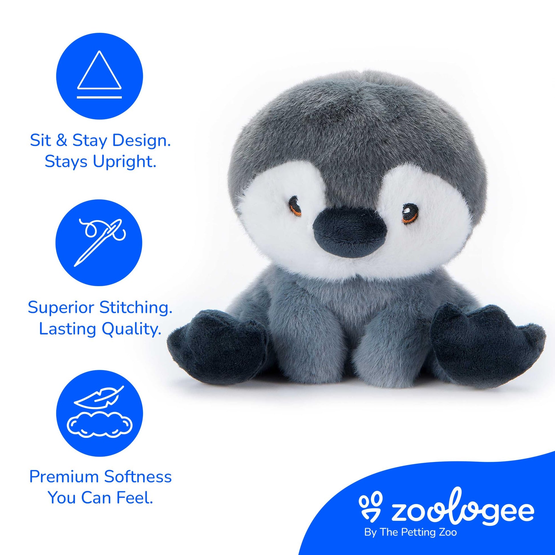 The Petting Zoo Penguin Stuffed Animal Plushie, Gifts for Kids, Snugletz Zoologee Plush Toy, 7 in
