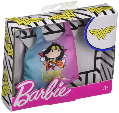 Barbie Clothes: Wonder Woman Character Top Dolls, Pink & Blue Tee with Wonder Woman Graphic, Gift for 3 to 8 Year Olds
