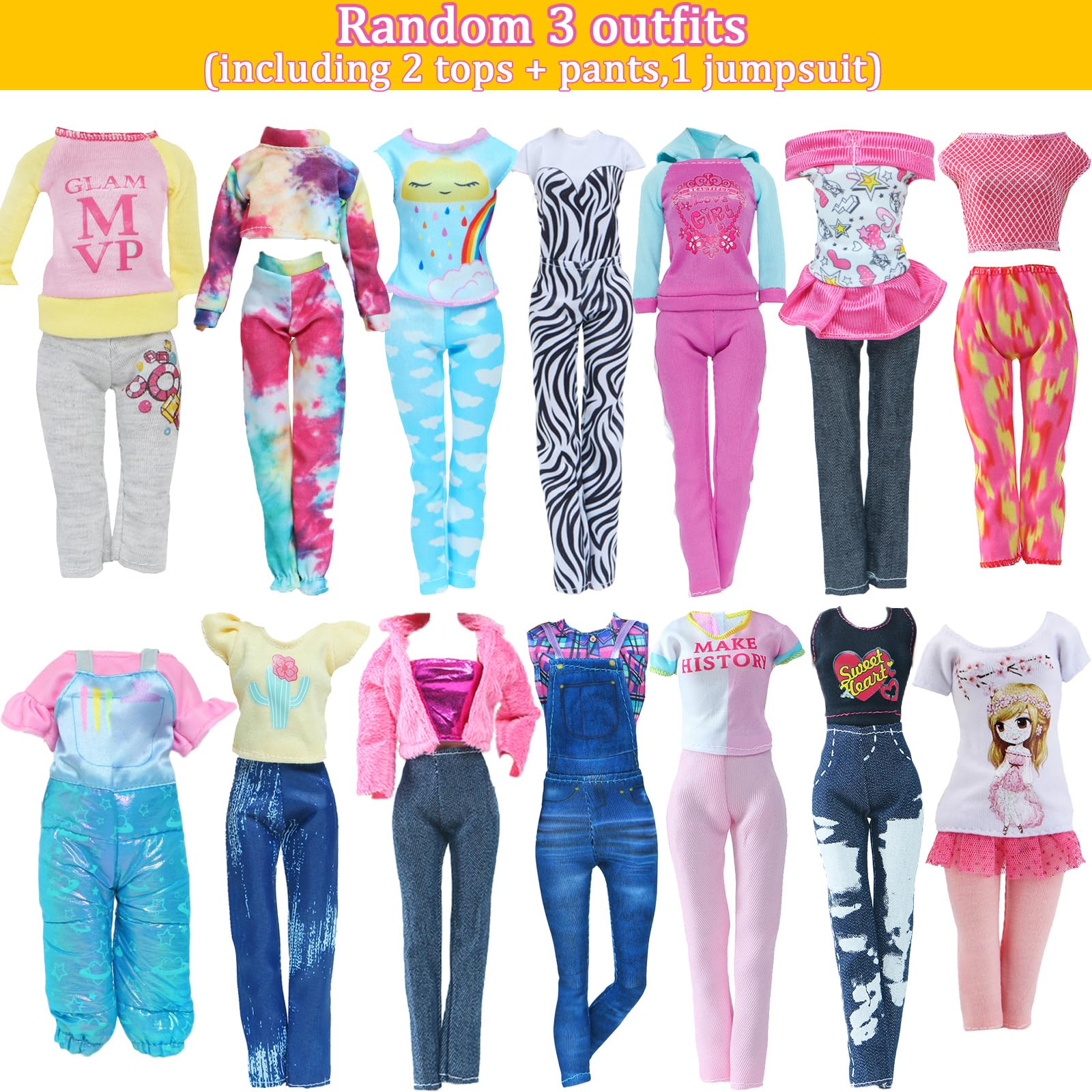 60pcs Doll Clothes and Accessories Fashion Dress Wedding Gowns, Daily Tops Pants Outfits Jumpsuit Swimsuits Bikini, 10 Mini Dresses Skirts, Shoes