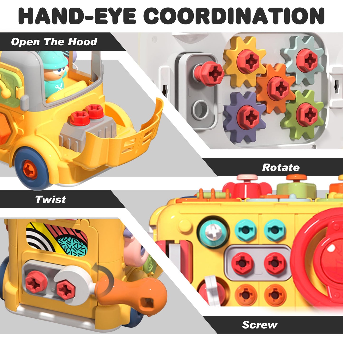 iPlay, iLearn Toddler Busy Bus Toy, Kids Take Apart School Bus W/Tools, Steering Wheel & Gears, Push Go Assemble Truck, STEM Learning Fine Motor