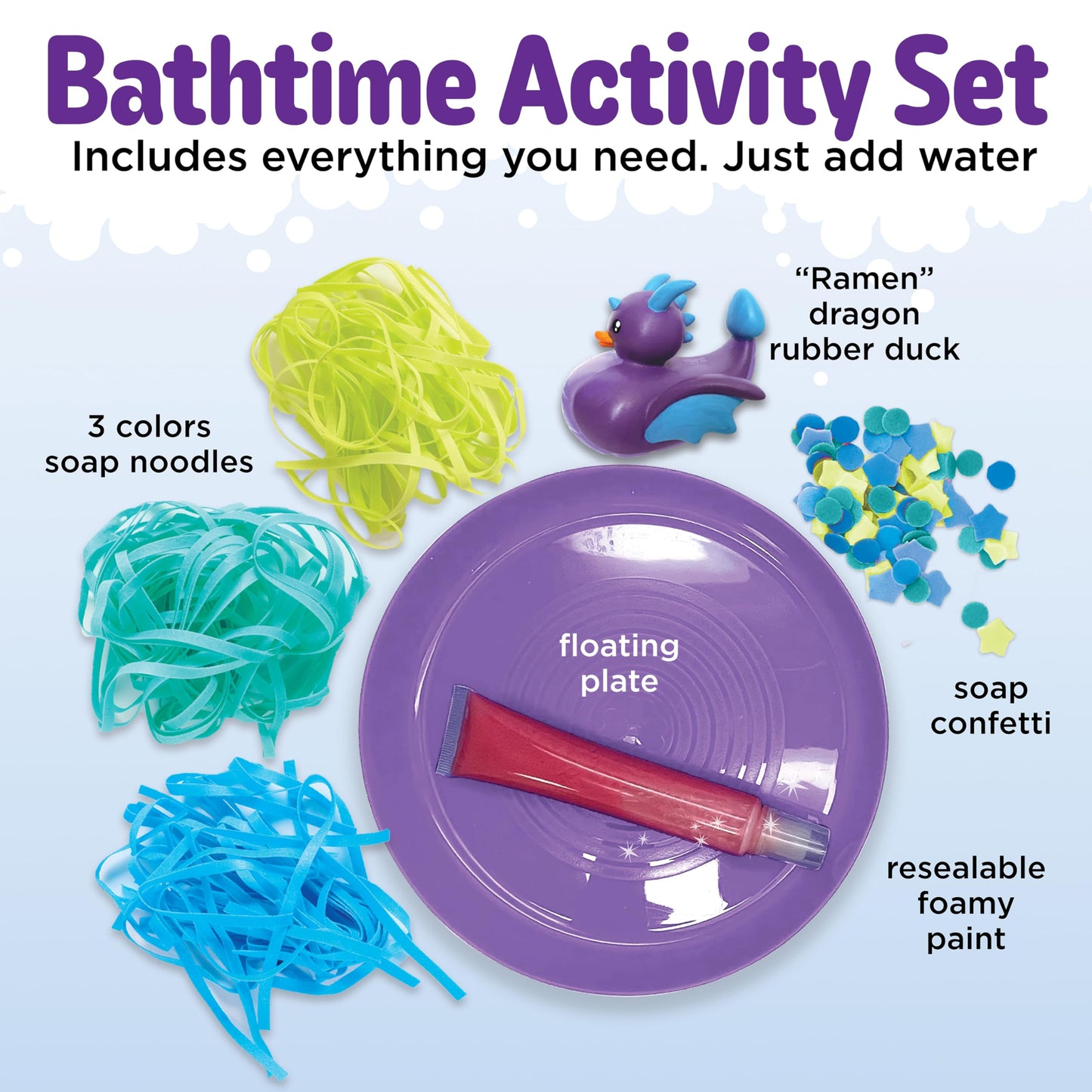 Creativity for Kids Soap Noodles Dragon’s Dinner Bath Set | Sensory Bath Toys for Kids | Mix, Layer & Play with Colorful Soap Noodles, Foamy Soap
