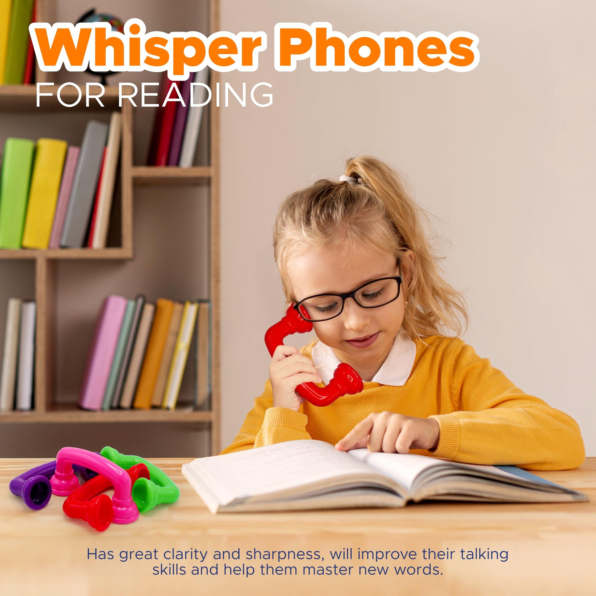 4E's Novelty 16 Reading Phones [16 Pack] Auditory Feedback Whisper Phone Classroom Manipulative, Speech Therapy Toy Tool - Accelerates Reading Fluency