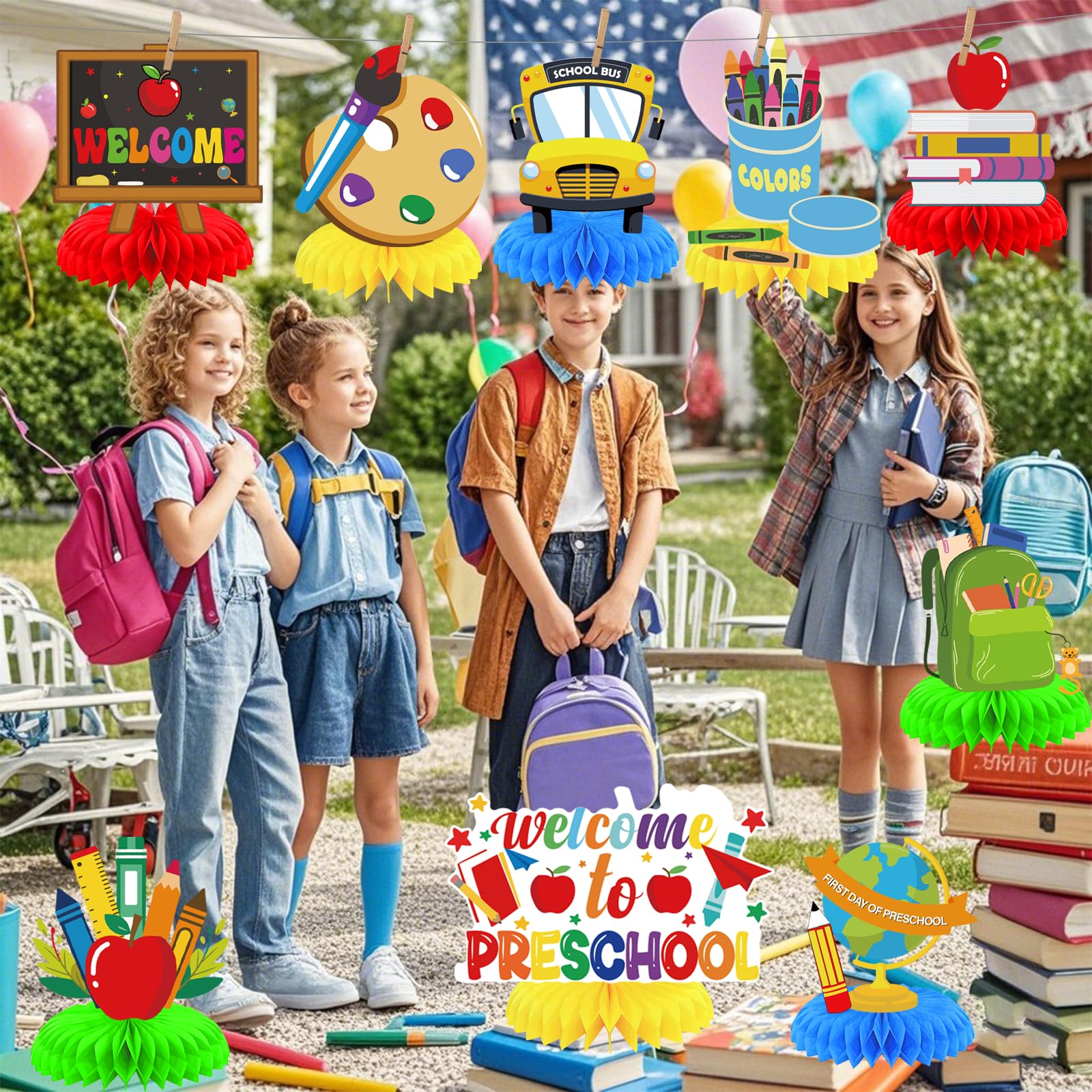 First Day Of School Decor - 9 PCS Back To School Table Decorations Welcome Back To School Decorations Back To School Decorations Honeycomb Centerpiece