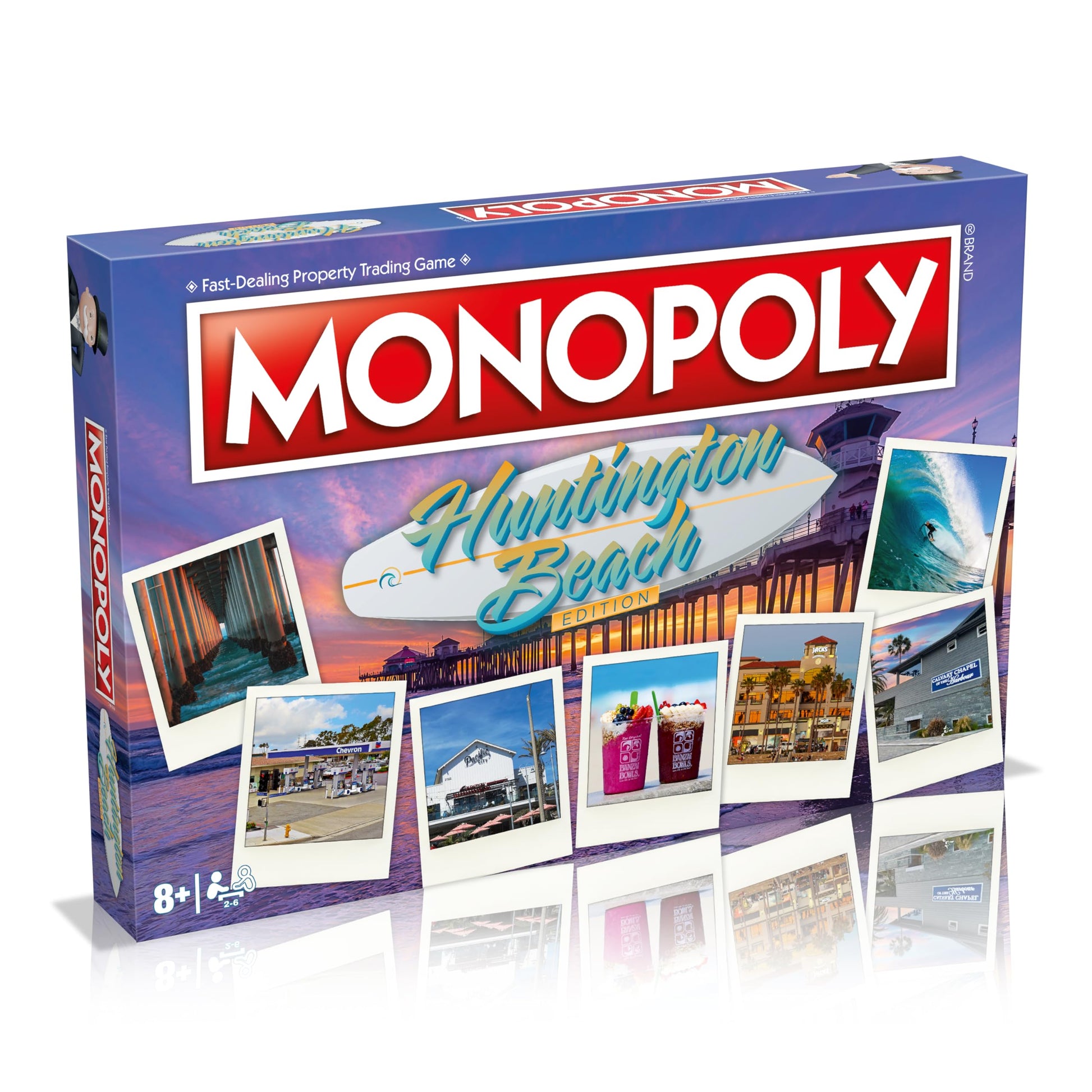 Monopoly Board Game Huntington Beach Edition: 2-6 Players Family Board Games for Kids and Adults, Board Games for Kids 8 and up, for Kids and Adults