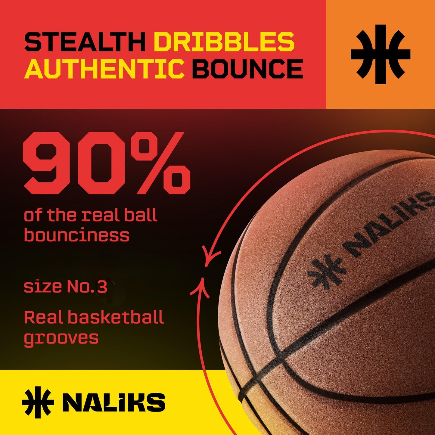 NALIKS Silent Basketball Size 3, 22” - Airless Indoor Basketball | Gift Box Included, Pro PU Foam Basket Ball, for Quiet Dribbling Indoor, Real