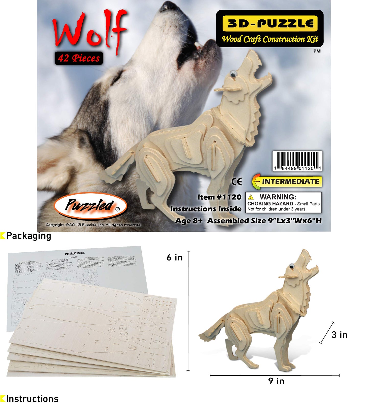 Puzzled Grey Wolf 3D Woodcraft Construction Kit