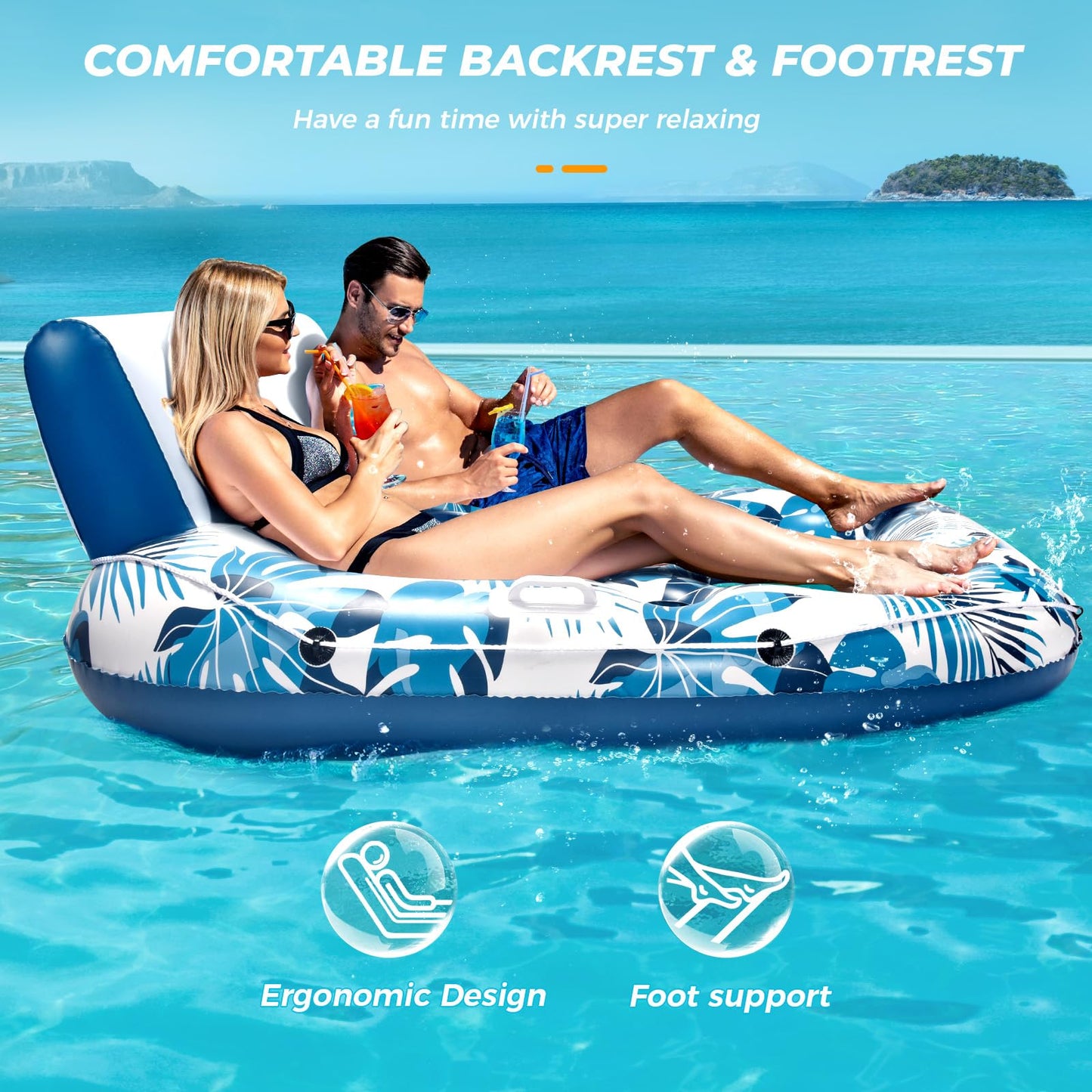JCLEAL Pool Float Lounger Adult Inflatable Pool Floaties Rafts for 2 Person Extra Large Recliner Tanning Lounge Chair Water Floaty with Backrest