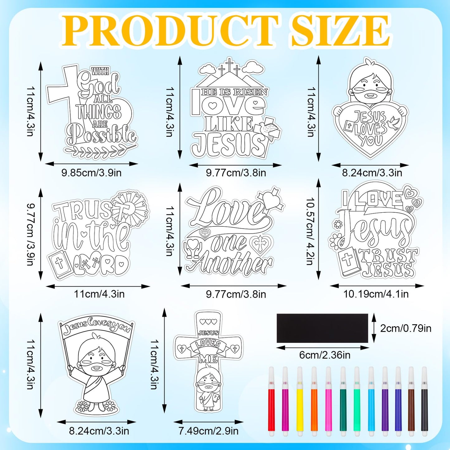 XEQWZVFR 40 Sets Christian Crafts for Kids Coloring Card Fridge Magnet Coloring Pen Religious Sunday School Craft Jesus Loves Me Color Your Own DIY