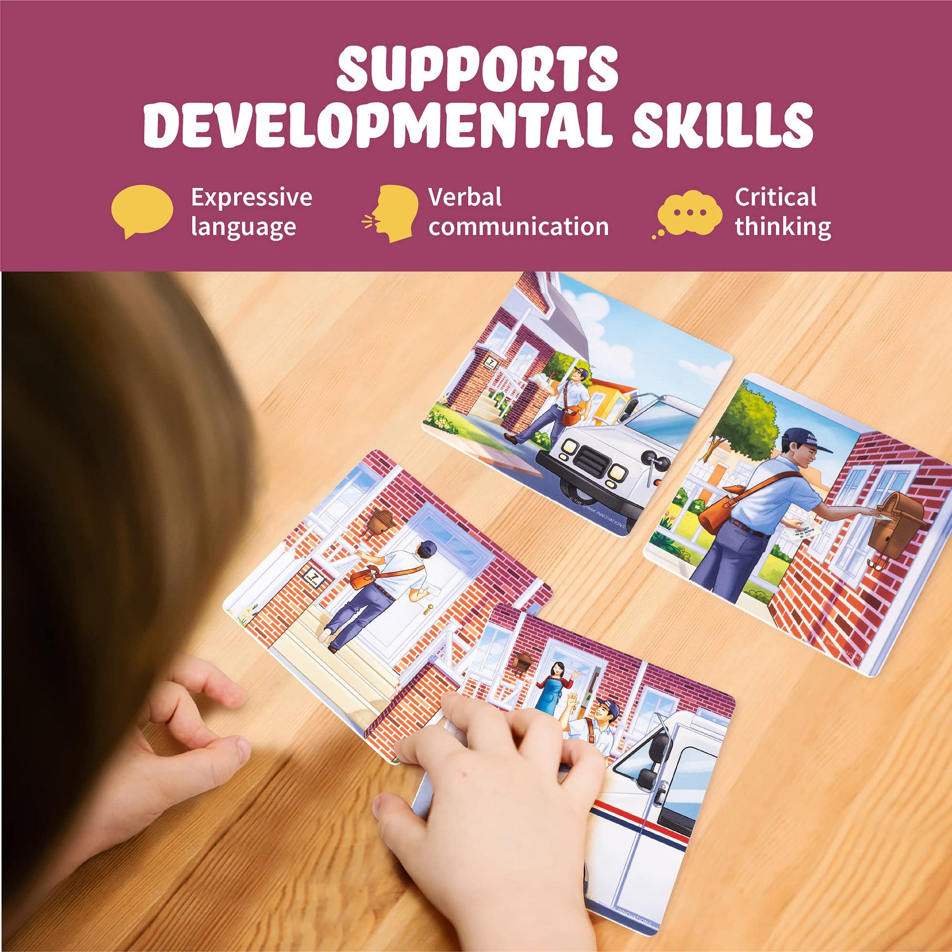 SPARK INNOVATIONS Kids Story Cards Sequence Game Large Storytelling and Sequencing Cards. Community Helper Stories for Sentence Building Educational
