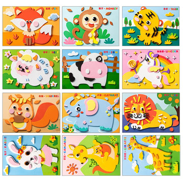 Lovyan 3D EVA Foam Stickers for Toddlers 12PCS Sticky Foam DIY Craft Preschool Art Class Drawing Sticker Puzzle Art Kit for Kids Boys Girls (Cartoon
