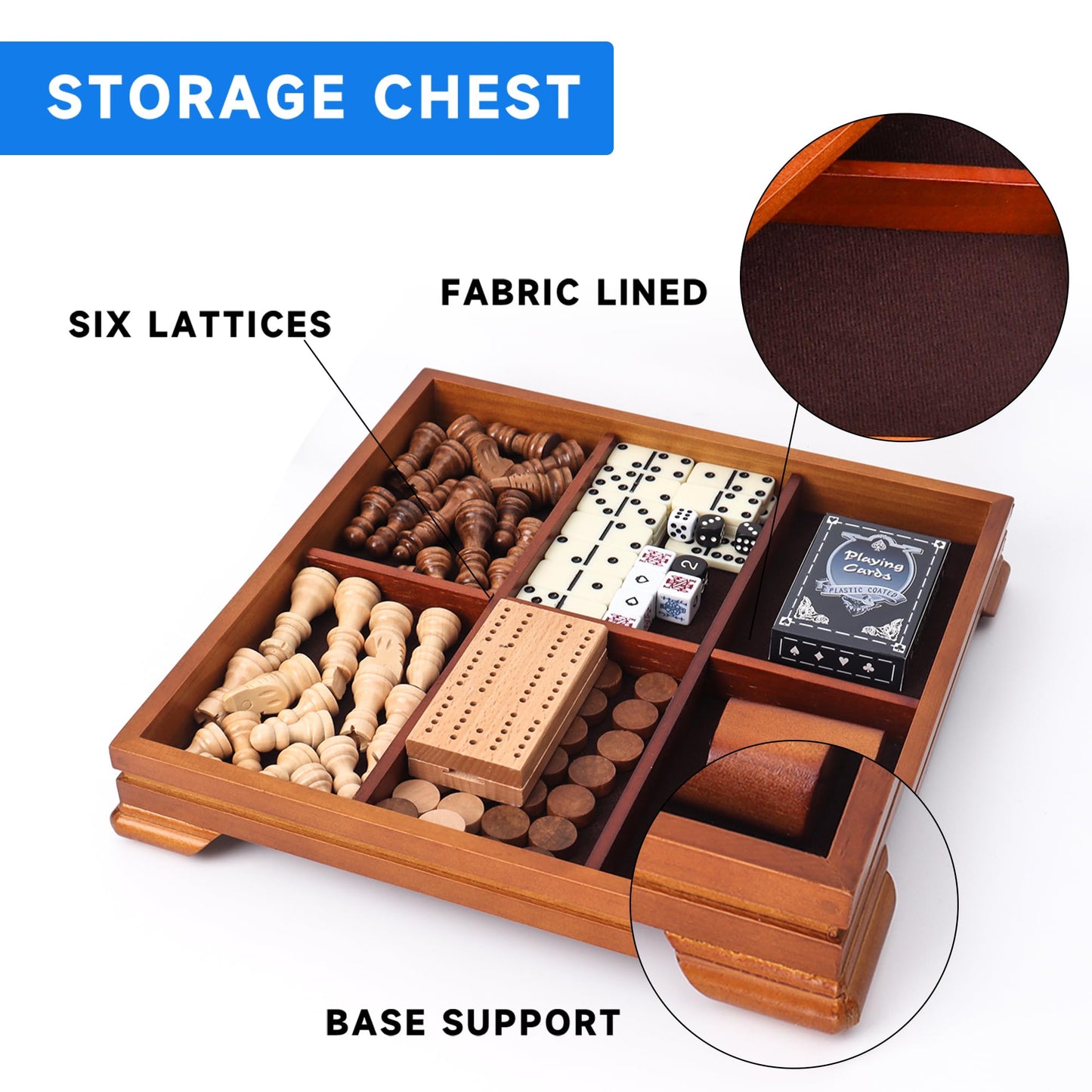 GSE Games & Sports Expert Wooden 7-in-1 Chess, Checkers, Backgammon, Dominoes, Cribbage Board, Playing Card & Poker Dice Game Combo Set (Deluxe)