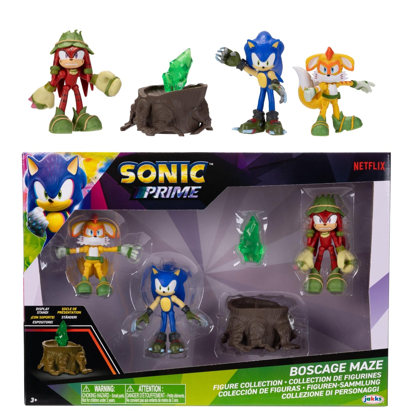 Sonic Prime 2.5-inch Action Figures Bos Cage Maze Themed 5 Pieces: Sonic, Gnarly Knuckles, Mangey Tails, Tree Stump and Green Shard. Ages 3+