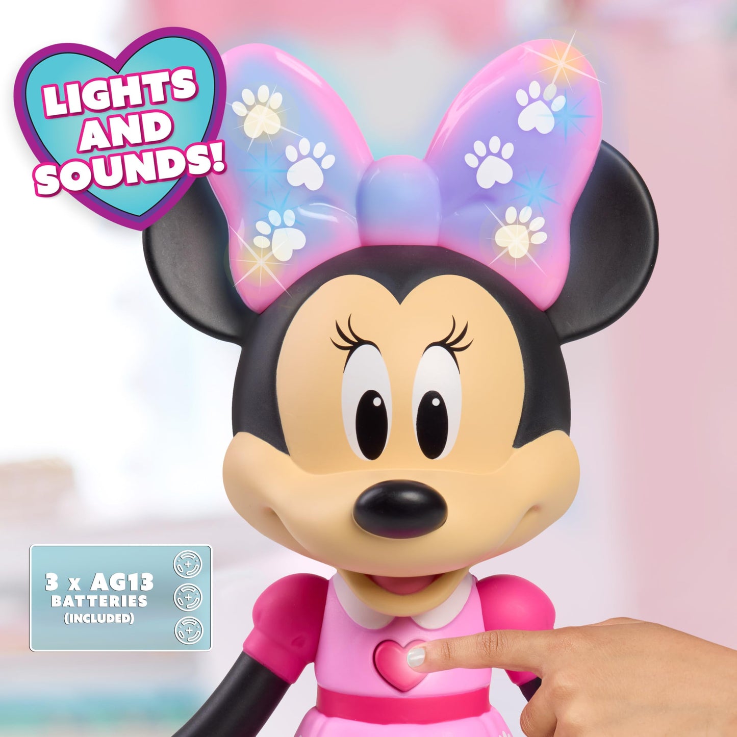 Disney Jr. Minnie Mouse Pet Fun Doll, 10-Inch Poseable Minnie Doll