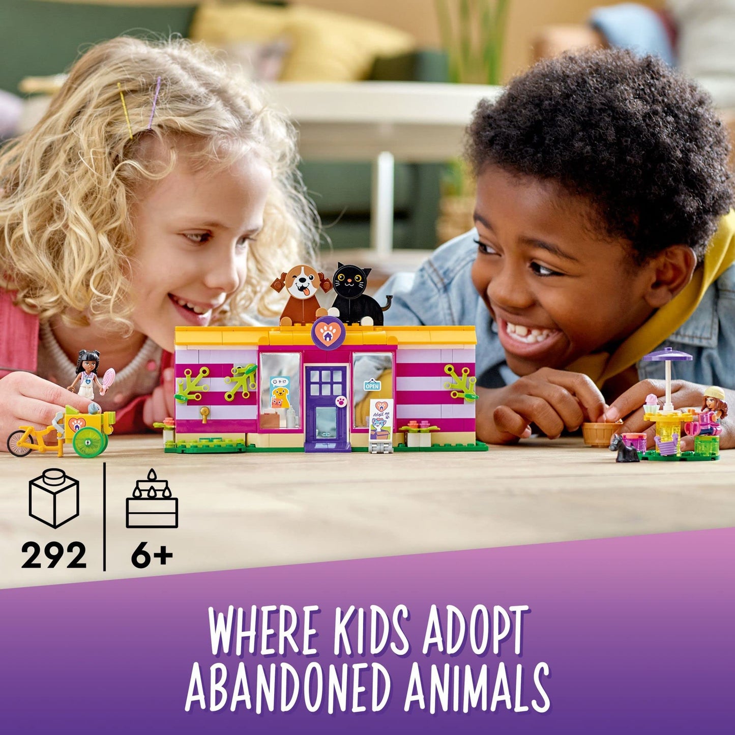LEGO Friends Pet Adoption Café 41699 Building Toy - Collectible Animal Rescue Set with Olivia & Priyanka Mini-Dolls, Cat & Dog Figures, Creative Toys