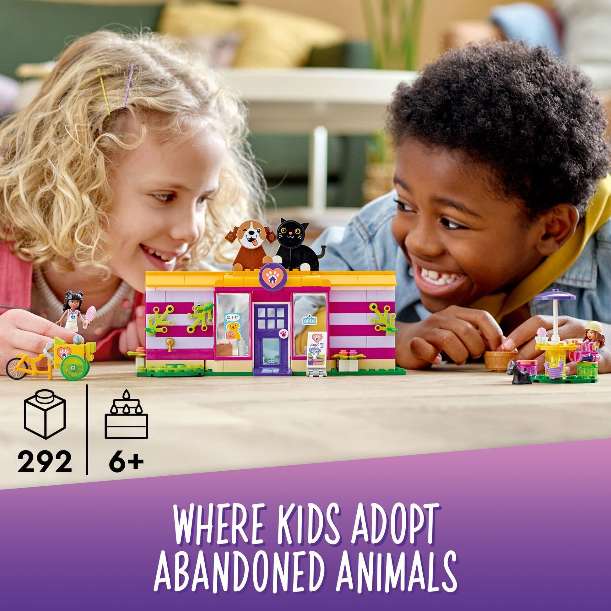 LEGO Friends Pet Adoption Café 41699 Building Toy - Collectible Animal Rescue Set with Olivia & Priyanka Mini-Dolls, Cat & Dog Figures, Creative Toys