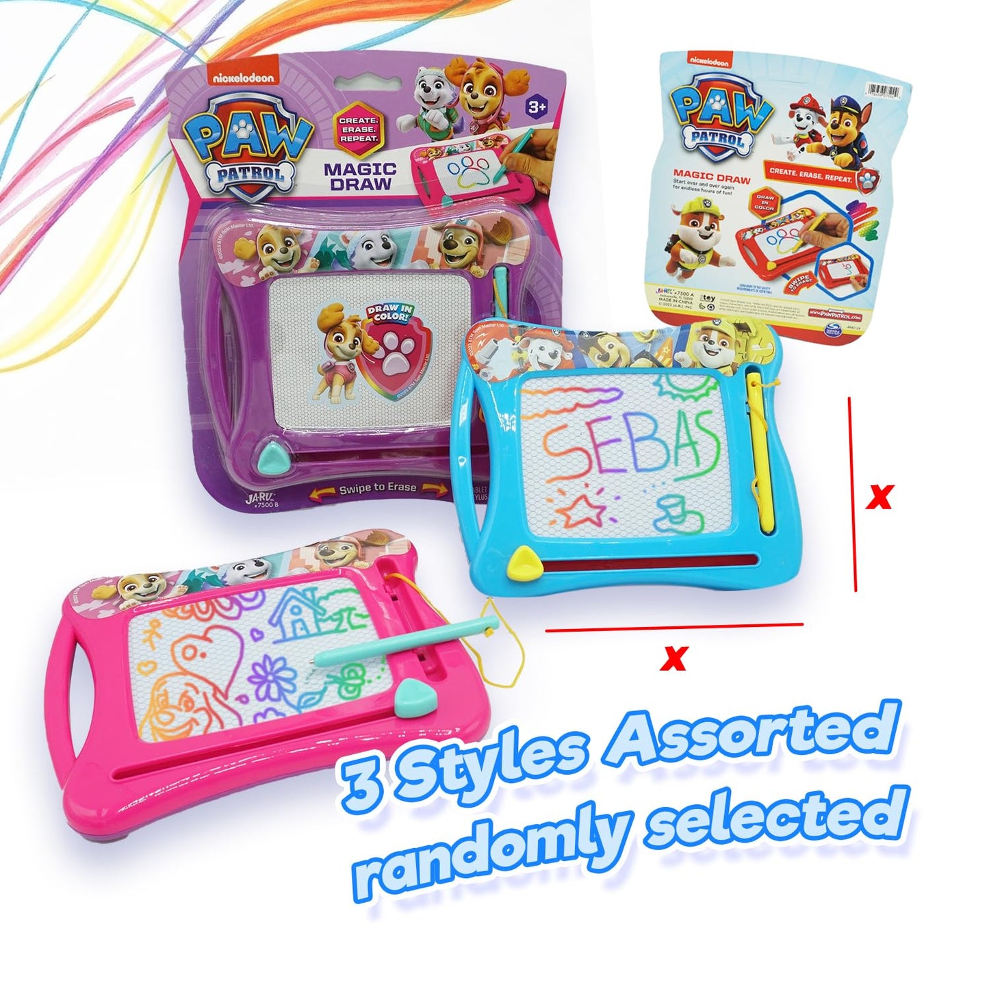 JA-RU PAW Patrol Magic Draw Magnetic Drawing Pad. (1 Unit for Boys) Kids Board Car Trip Toys. Mess-Free Small Write Board Chase, Marshall, Rubble