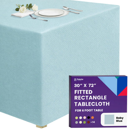 Gee Di Moda Fitted Tablecloth - 72 x 30 Inch Baby Blue Floor-Length Fitted Table Cloth for 6 Foot Rectangle Table, Heavy Duty Washable Fabric