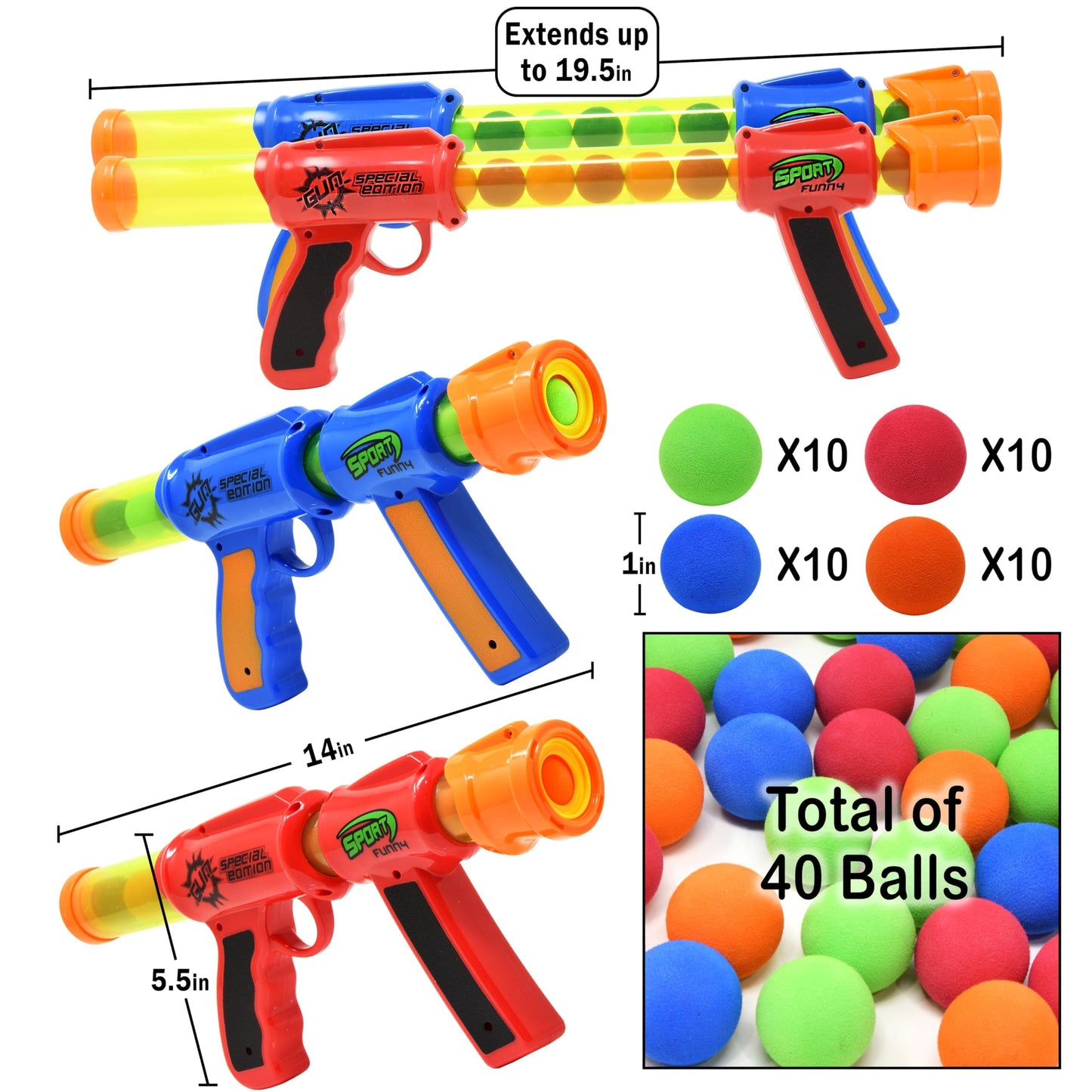 Kiddie Play Toy Foam Blasters Atomic Power Popper Air Ball Shooter (2 Guns)