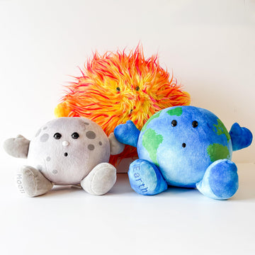 Celestial Buddies Earth Moon Sun Plush Bundle - Soft Educational Solar System Toys for Toddlers Preschool Kids - Space Science STEM Learning