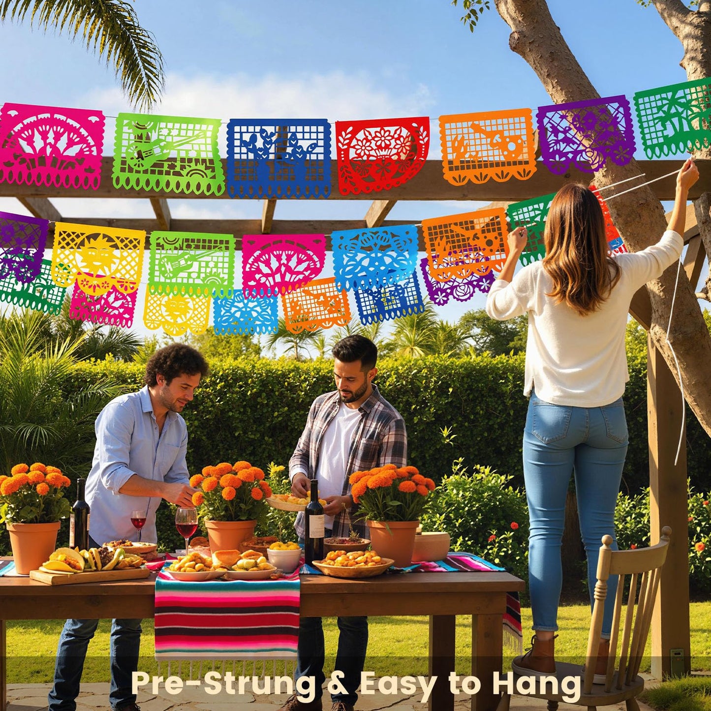 DomeStar Mexican Party Decoration, 18 Feet Plastic Papel Picado Fiesta Banner Cinco de Mayo Garland for Mexican Birthday Fiesta Party Supplies