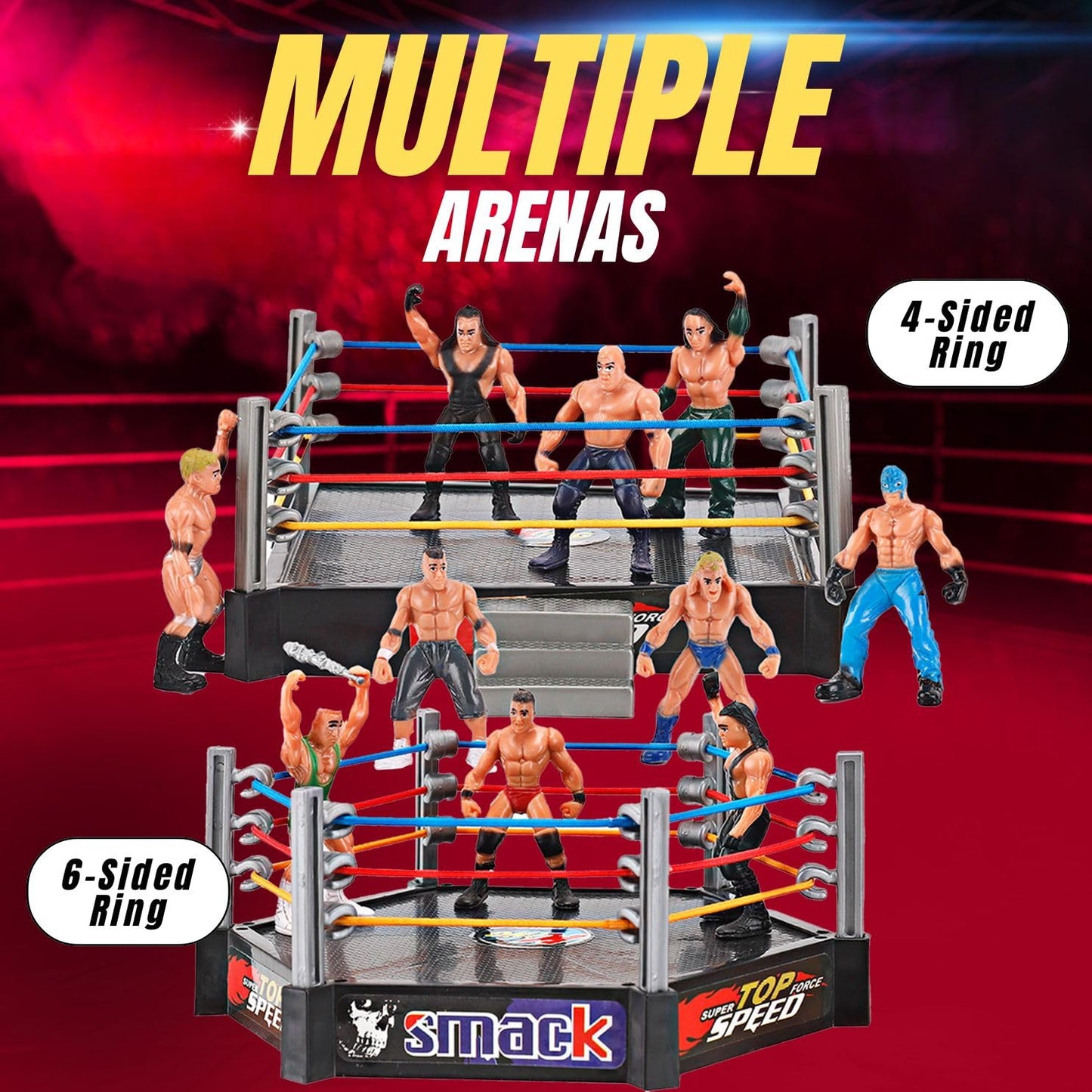 Liberty Imports Ultimate 32-Piece Wrestling Miniature Toys for Kids Pretend Play, Wrestler Figures with 2 Rings & Realistic Accessories for Boys
