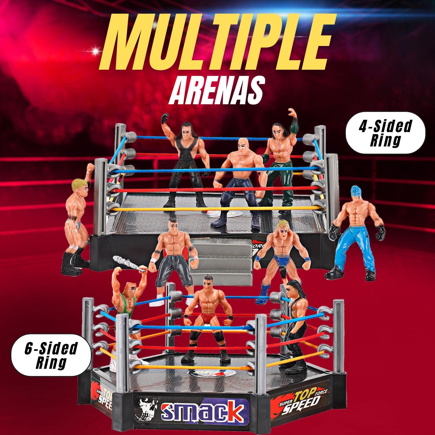 Liberty Imports Ultimate 32-Piece Wrestling Miniature Toys for Kids Pretend Play, Wrestler Figures with 2 Rings & Realistic Accessories for Boys