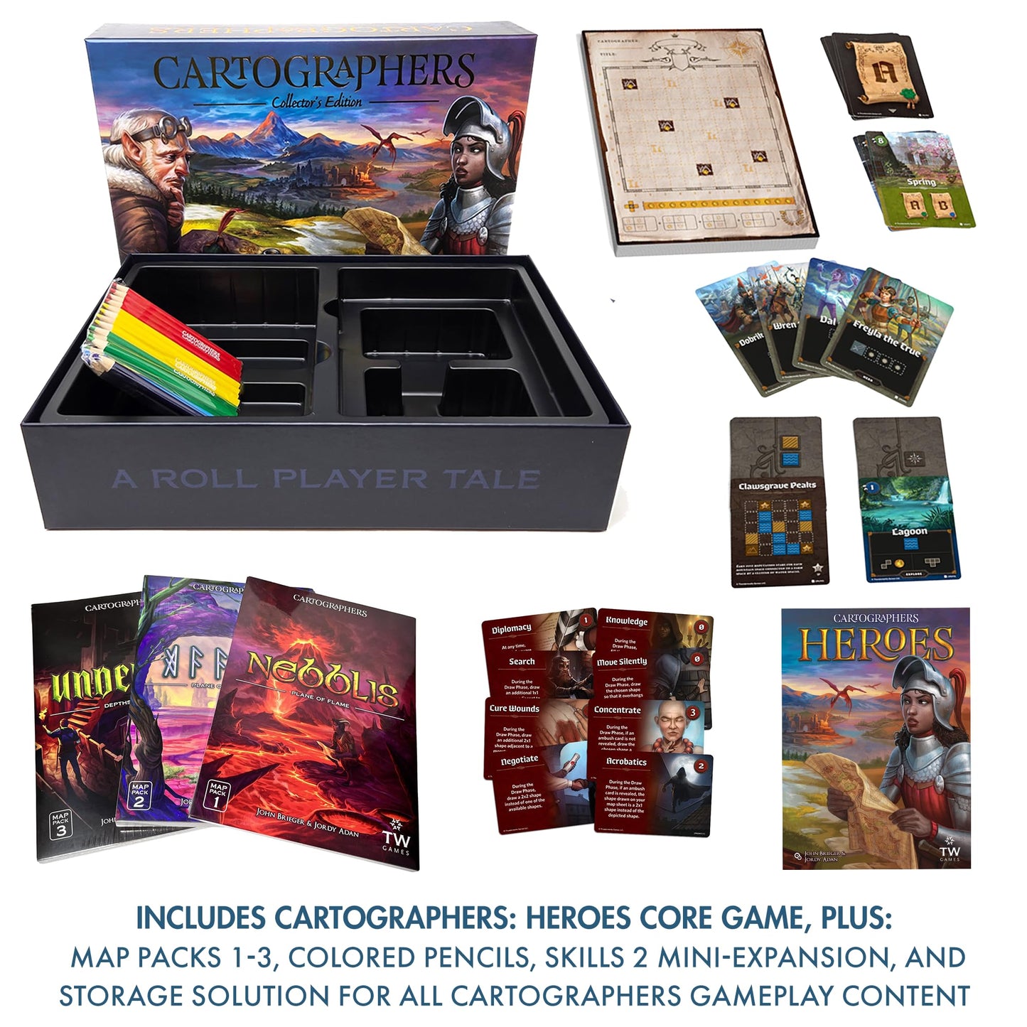 Cartographers Heroes: Collector's Edition | Board Game, 3 Expansions, & Storage Solution w/Organizer | Map Drawing Fantasy Strategy Family Game