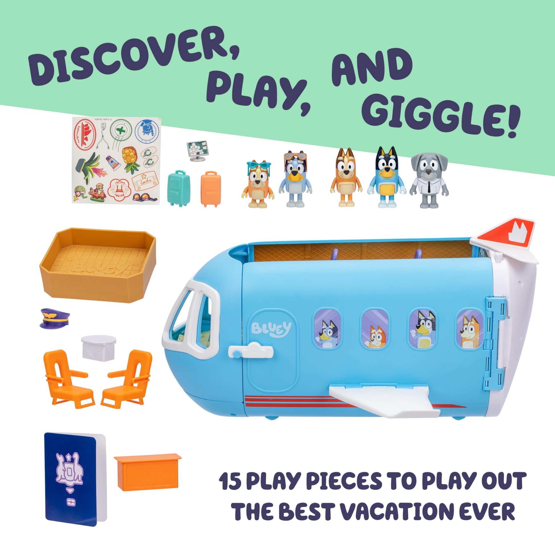 Bluey 3-in-1 Transforming Airplane Toys for Kids, Resort & Boat