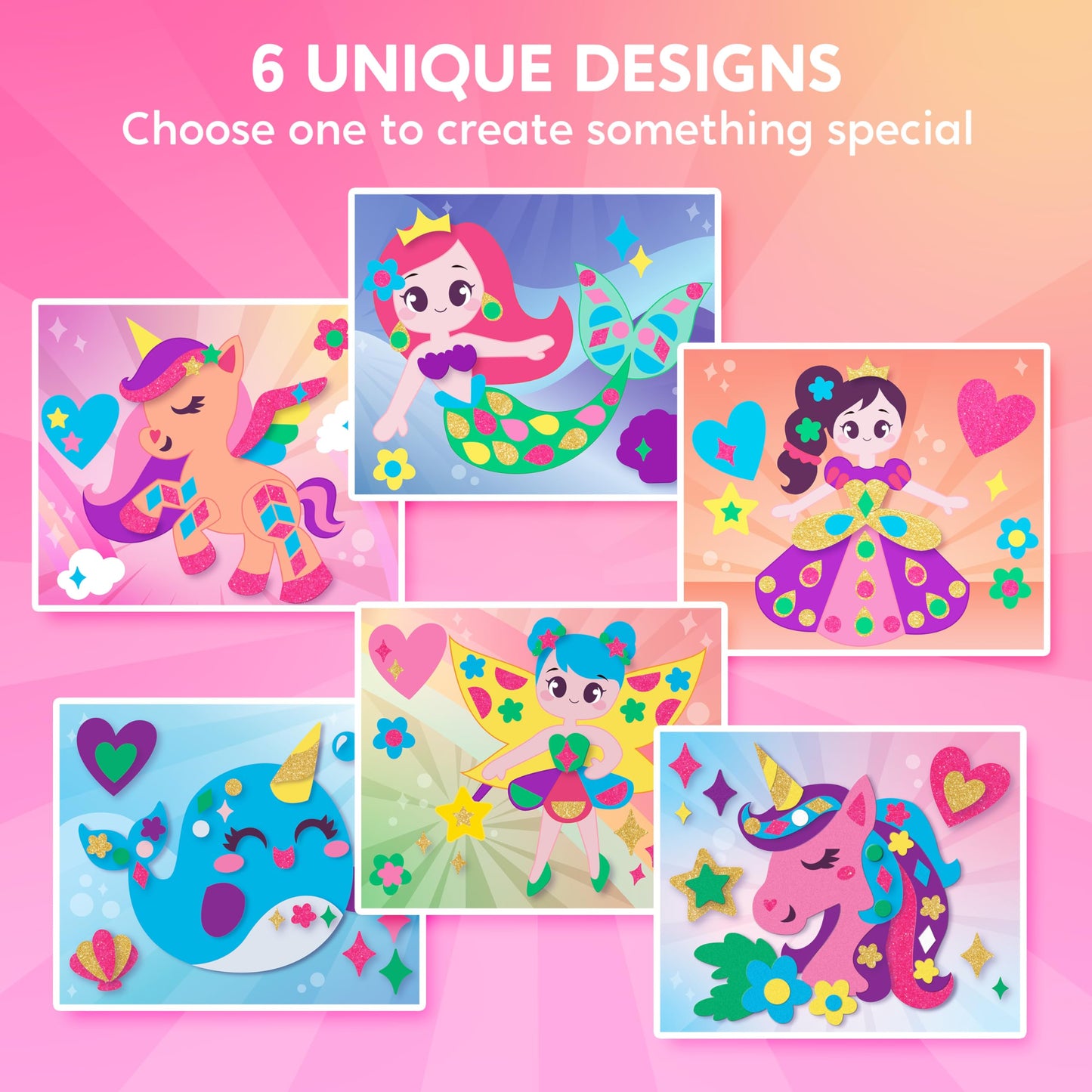 Klever Kits Foam Art Kit for Kids, EVA Foam Stickers with 6 Art Board and 800+ Stickers, DIY Arts and Crafts for Boys Girls Age 3+, Unicorns
