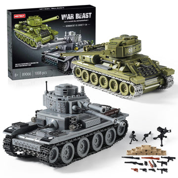 WW2 Army Tank Toys Building Sets Compatible with Lego, Create a Soviet T-34 & German Panzer 38(t) Tank, Great Military Model Toy Gift for Boys, Kids