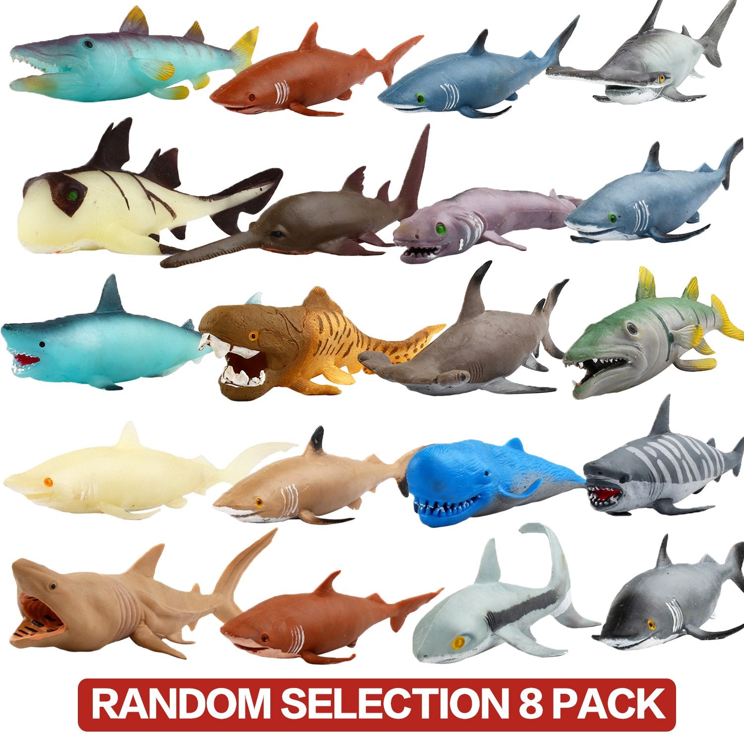 Ocean Sea Animal,8 Inch Rubber Bath Toy Set(8 Pack Random),Super Stretches Material TPR, Some Kinds Can Change Colour, ValeforToy Floating Bathtub Toy