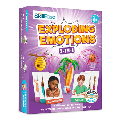SkillEase Exploding Emotions Flashcards and Game: 2 in 1, Hilarious Family Fun, Social Emotional Learning, Feeling Cards for Kids, Teaches Social