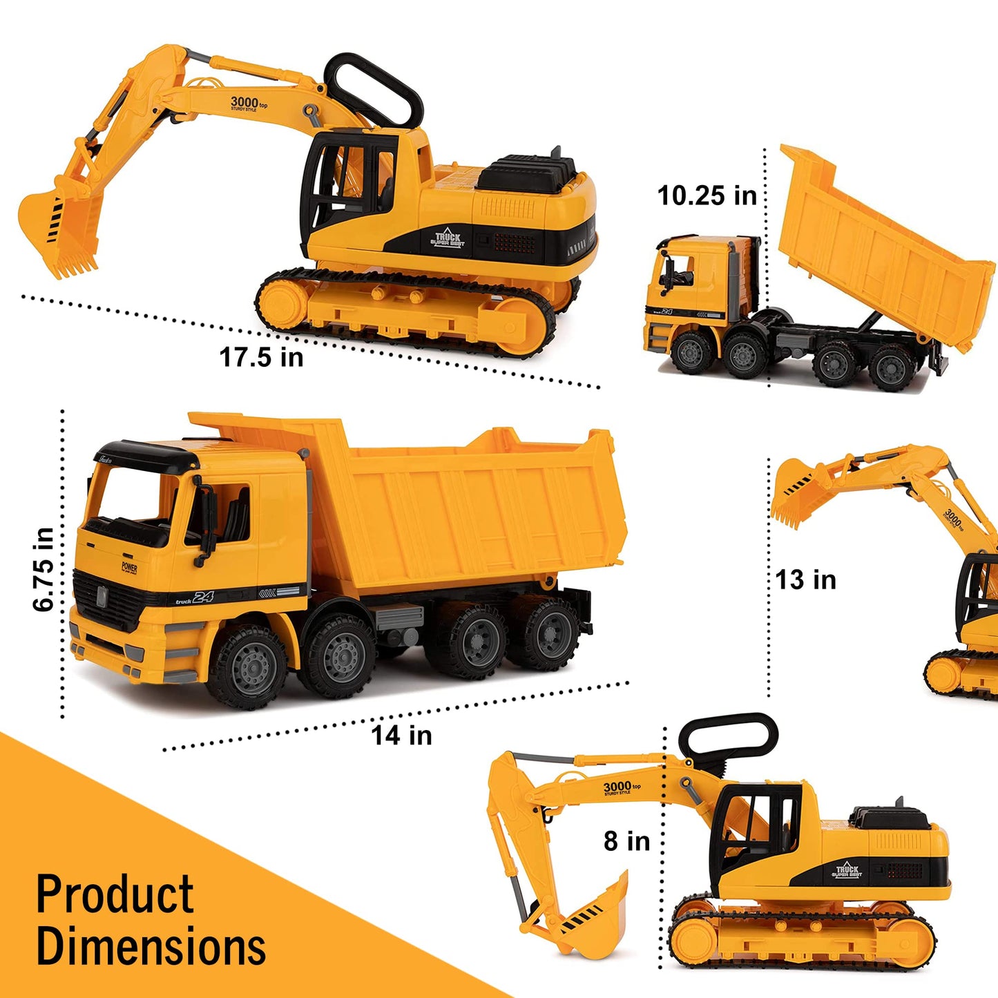 Toy To Enjoy Construction Toys - Excavator & Dump Truck Toy for Kids (Set of 2) - Moveable Claw & Lifting Back - Garbage Truck & Bulldozer Digger