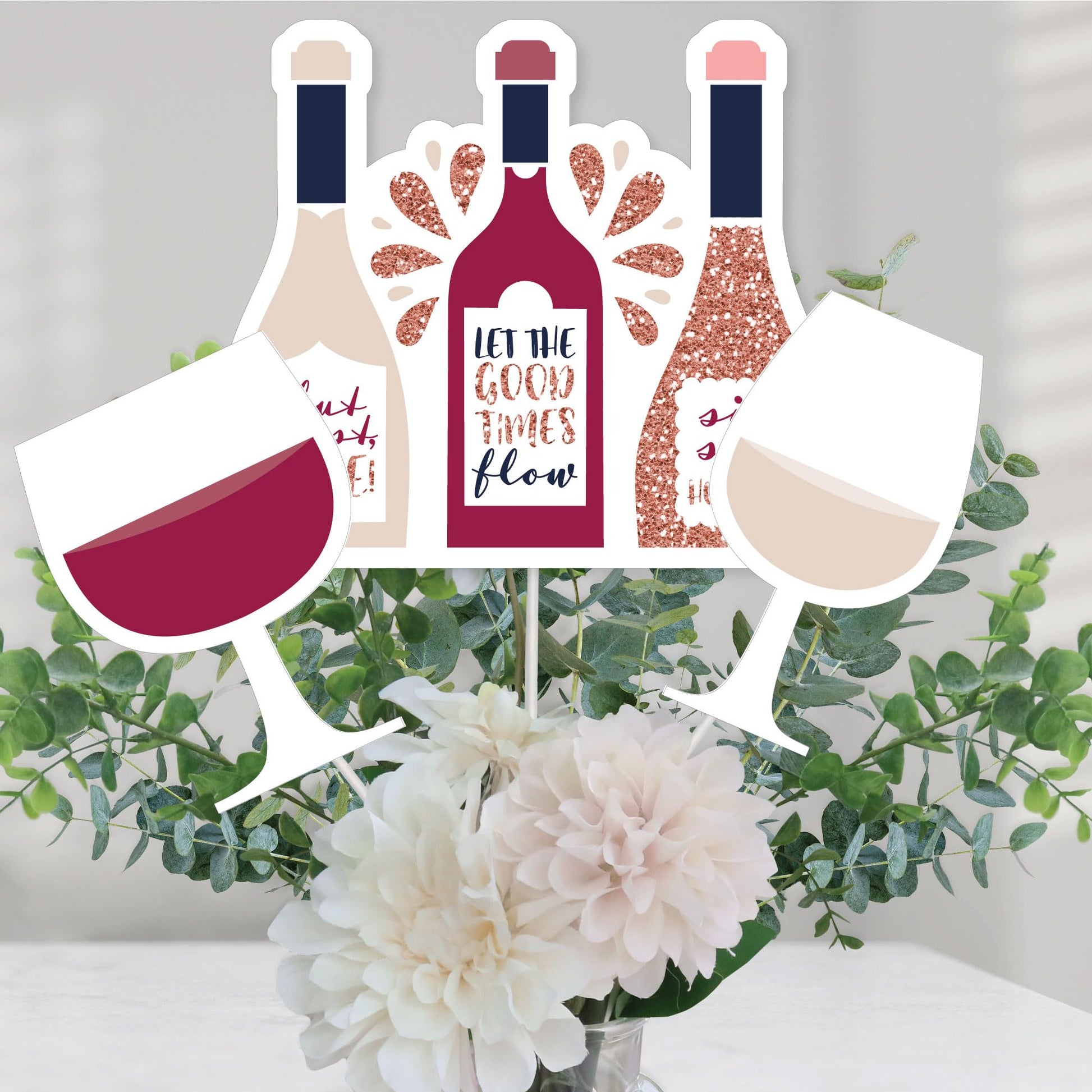 Big Dot of Happiness But First, Wine Tasting Party Centerpiece Sticks - Table Toppers - Set of 15