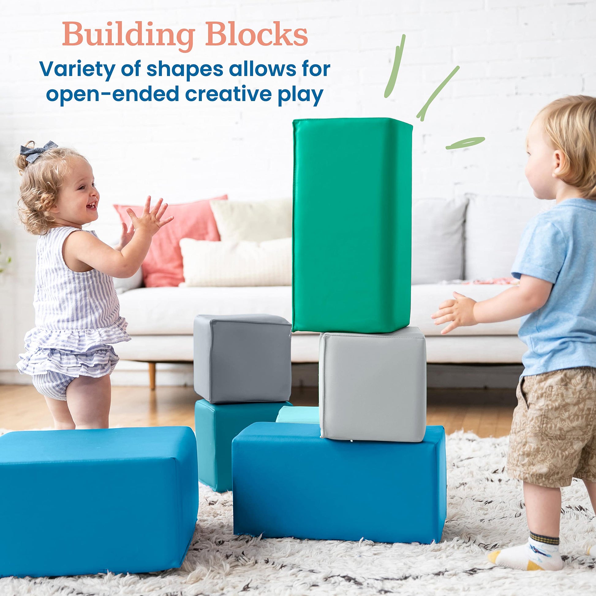ECR4Kids SoftZone Toddler Foam Building Blocks, Beginner Playset, Contemporary, 7-Piece