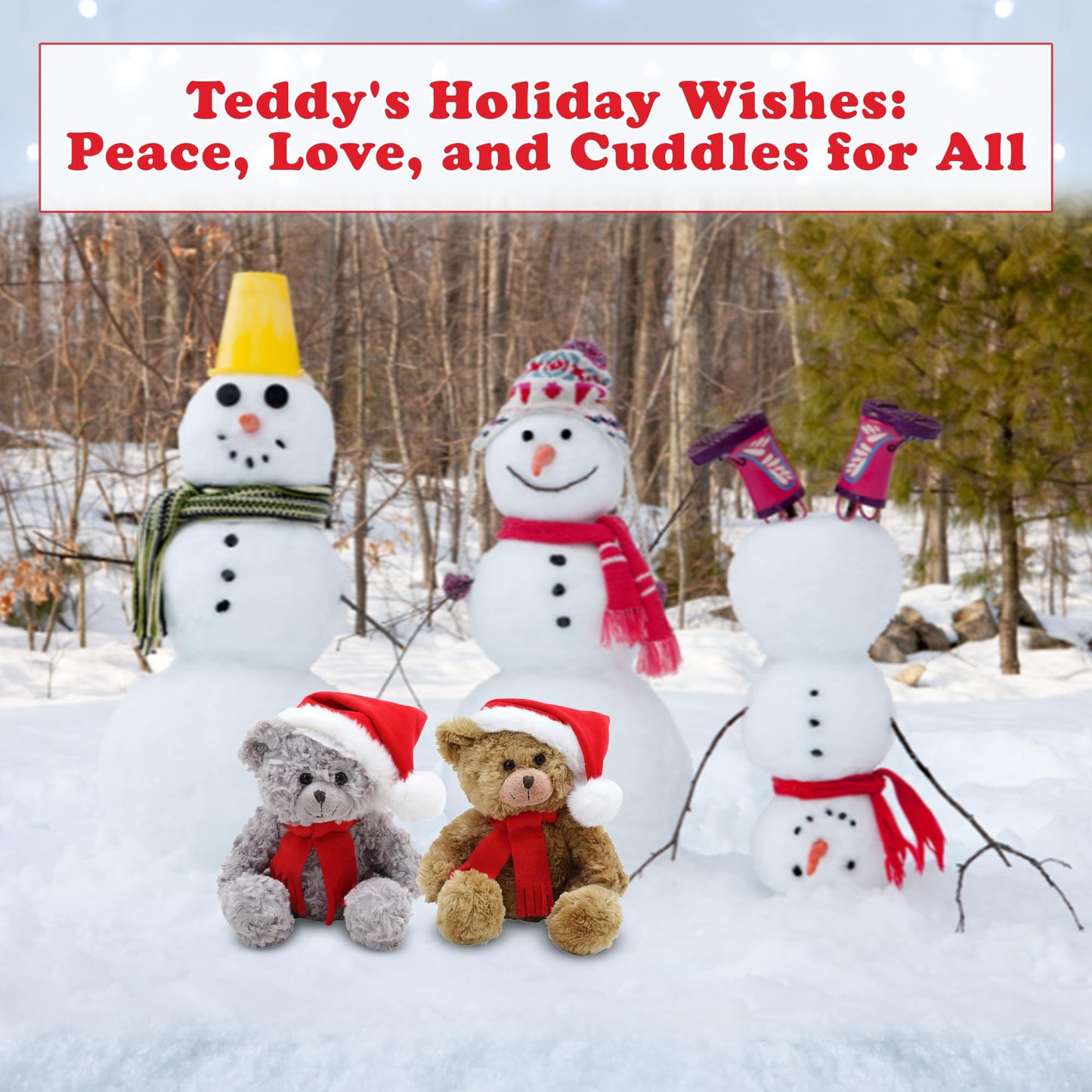 Made By Aliens Christmas Duffy Teddy Bear Stuffed Animal - Adorable Xmas Plush Toy with Hat and Scarf - Soft and Cuddly Winter Companion for Kids