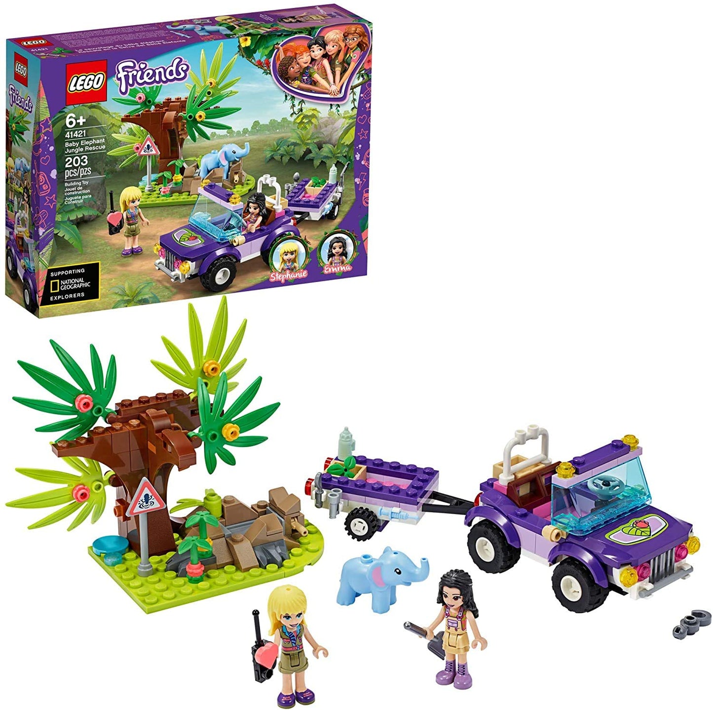 LEGO Friends Baby Elephant Jungle Rescue 41421 Adventure Building Kit; Animal Rescue Playset That Comes with a Toy Truck and Trailer, Plus Friends