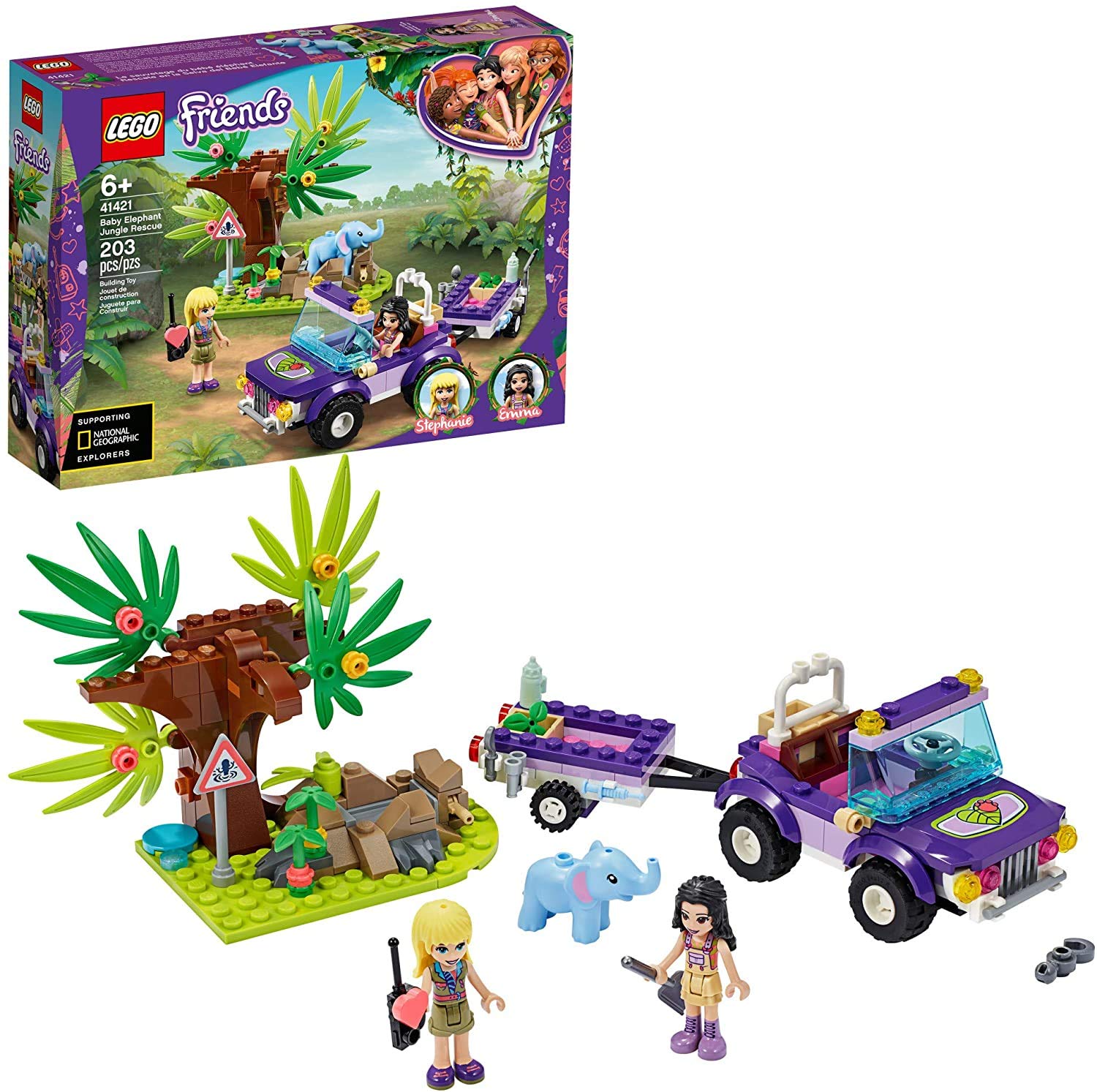 LEGO Friends Baby Elephant Jungle Rescue 41421 Adventure Building Kit; Animal Rescue Playset That Comes with a Toy Truck and Trailer, Plus Friends