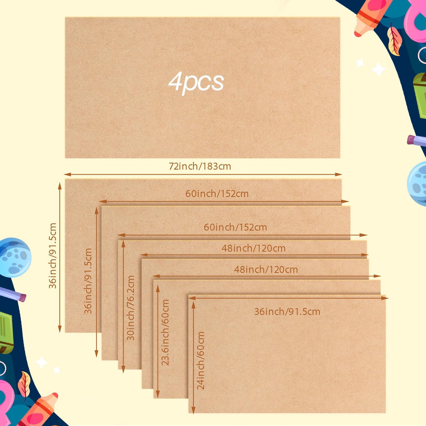 Tatuo 4 Pcs 36" x 60" Large Blank Brown Paper Banners for Teacher Appreciation Poster Crafts Decoration 120gsm Thick Kraft Paper Banner for Summer