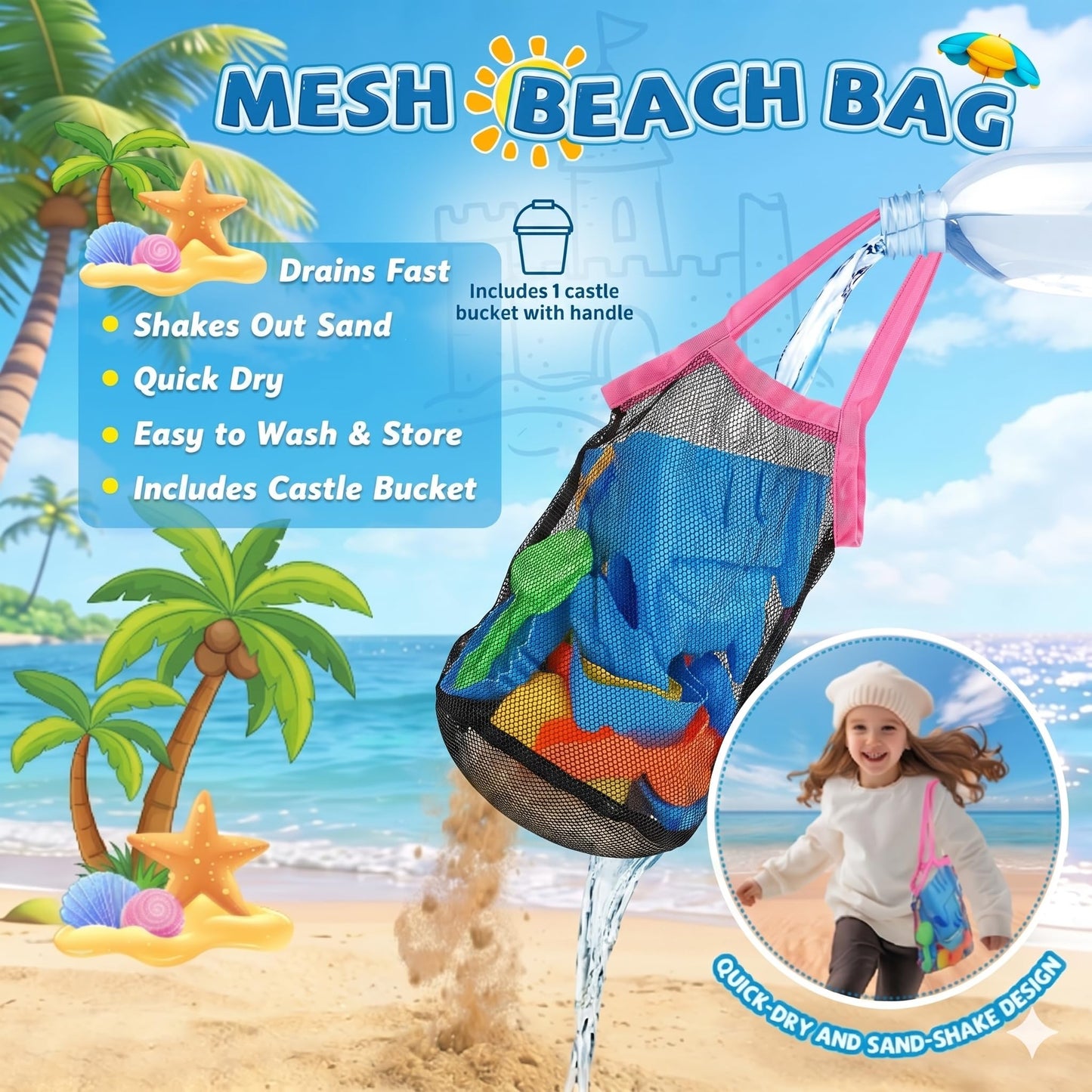 SupMLC 27 Pcs Sand Castle Building Kit Beach Toys with Collapsible Mesh Bag