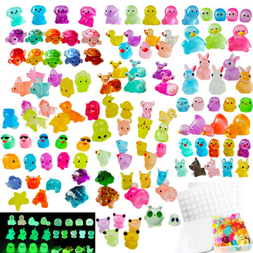 Uignstr 120PCS Luminous Mini Resin Animals Glow in Dark Variety Pack, with Storage Box & 200 Nano Dots, Fairy Garden Micro Landscape Dollhouse Pool