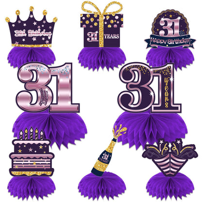 Happy 31st Birthday Honeycomb Centerpieces 31st Birthday Decor Purple Golden Table Toppers Cheers to 31 Years Table Decorations for Woman Man
