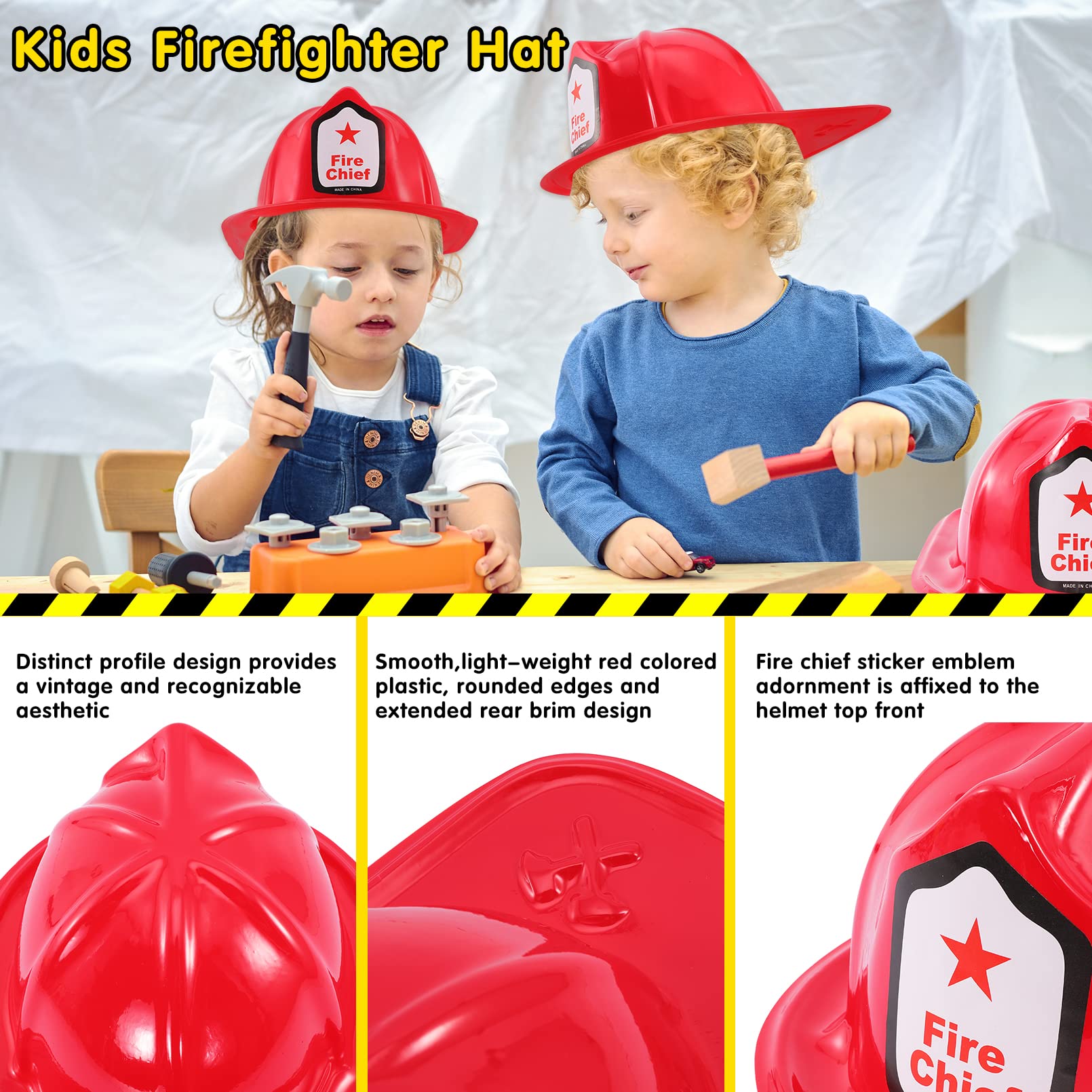 Kipeber 24 Pcs Kids Firefighter Hat,Plastic Fireman Hat,Red Fire Chief Helmet for Kids,Soft Children’s Fireman Helmet Fire Hats for Boys Girls Role
