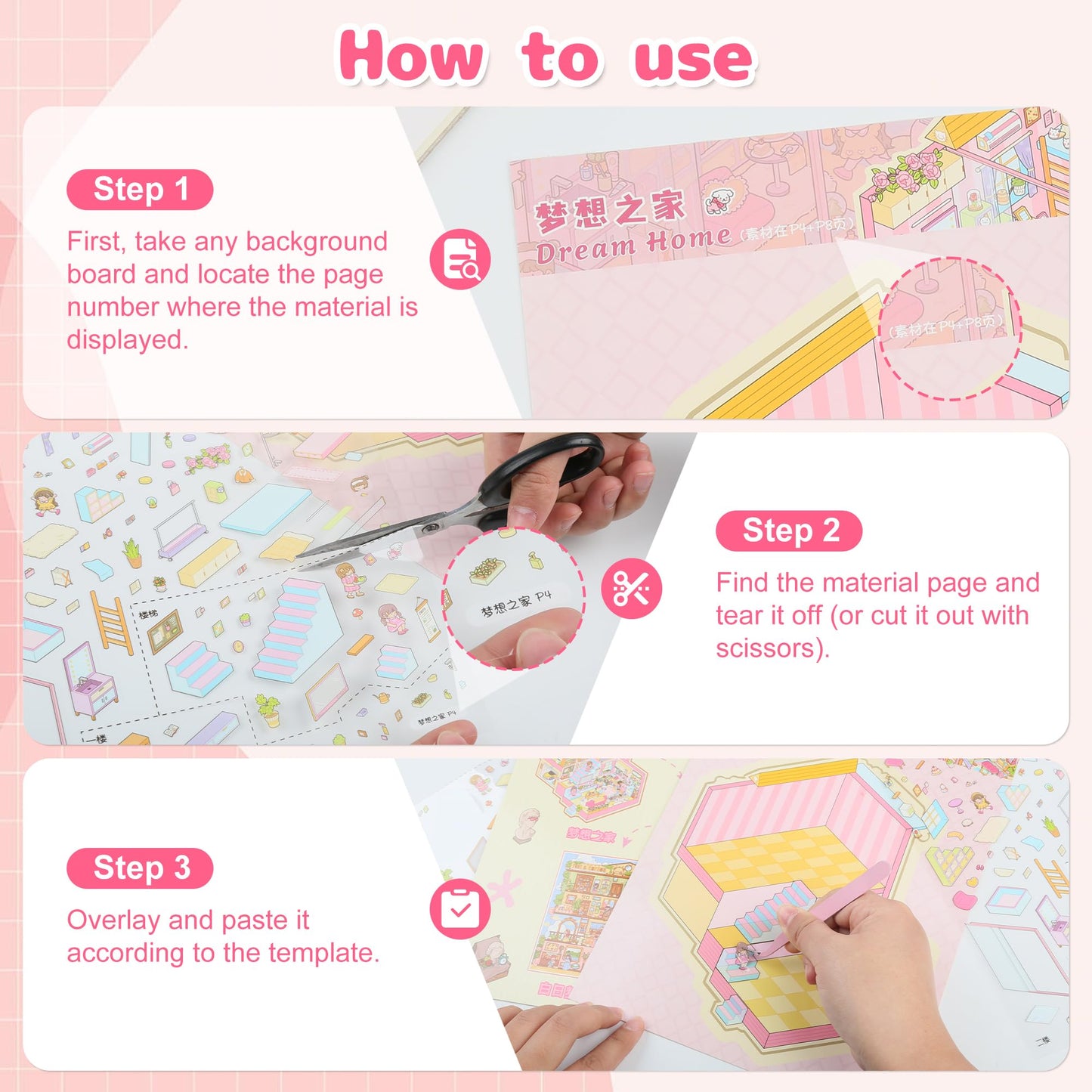 22 Set Medium 3D Room Scene Sticker Book for Adults and Kids (>6),DIY Activity Miniature Cute Japanese asmr Scenic Therapy Collection Book,Kawaii Cozy