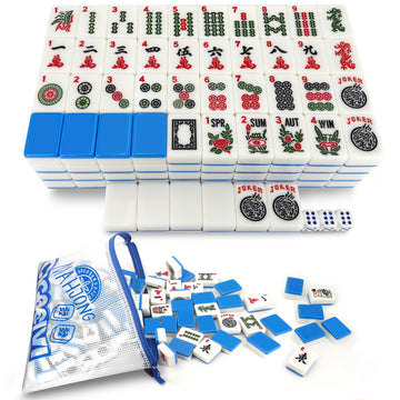 CIGOCIVI 166 American Mahjong Tiles Only with Portable Bag & 3 Dice, 1.2" Mahjong Set for Party, Gift for Friends or Family (Blue)