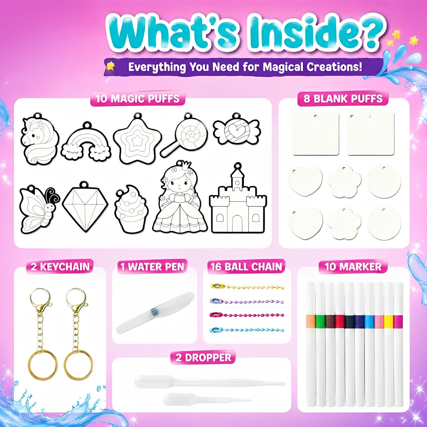 AGENTLAN Magic Puffs 3D Art Kit, Unicorn & Princess Craft kit for Kids 3-8