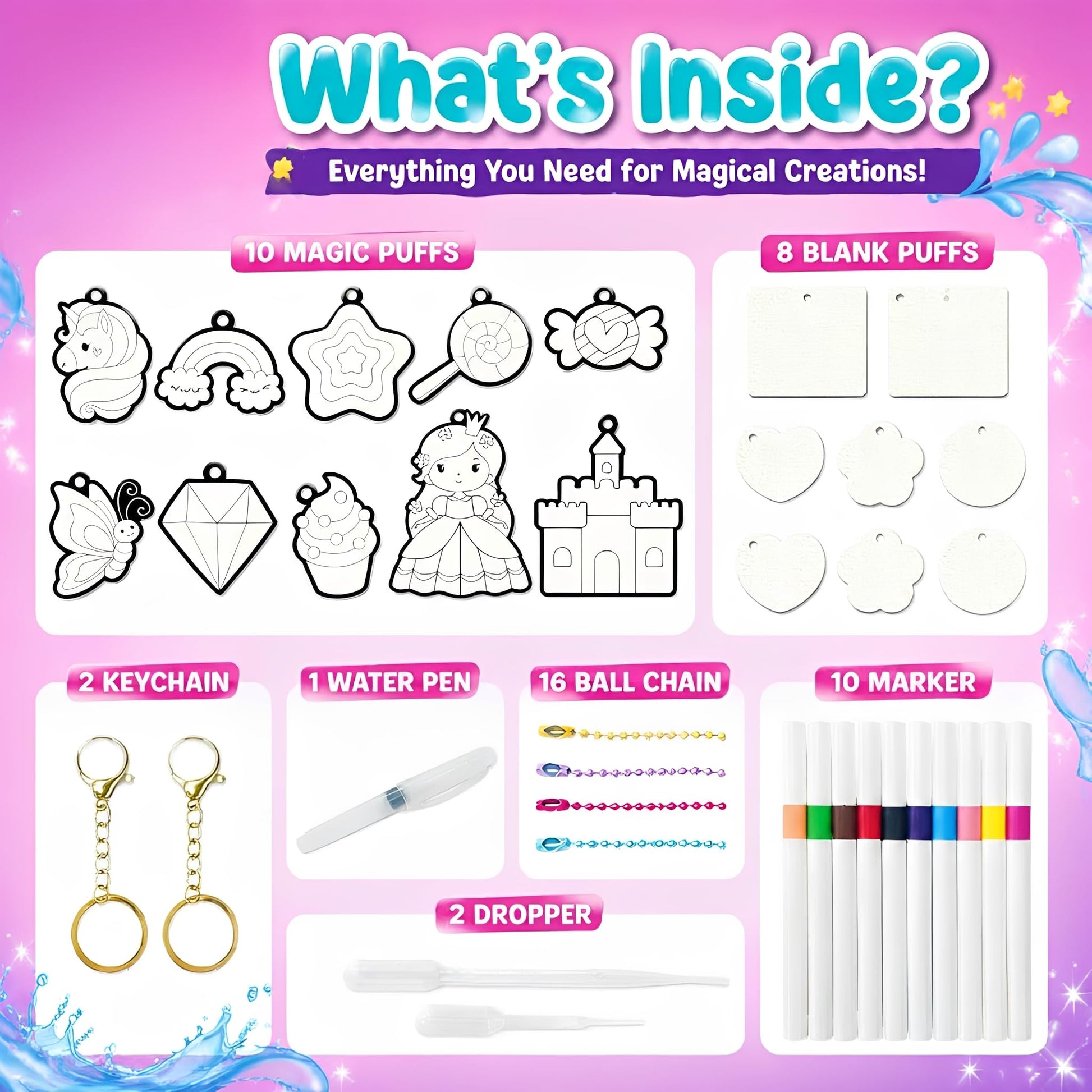 AGENTLAN Magic Puffs 3D Art Kit, Unicorn & Princess Craft kit for Kids 3-8