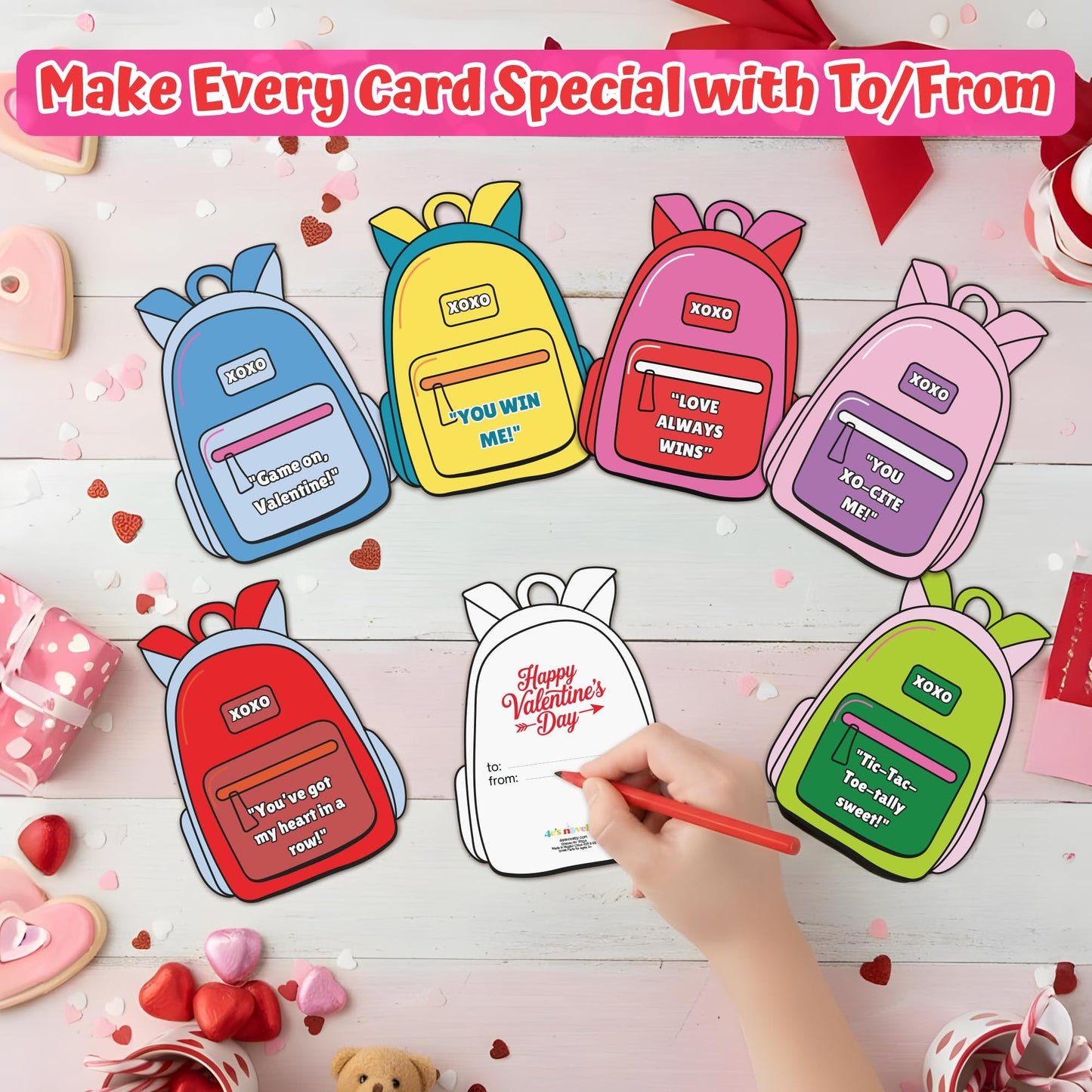 4E's Novelty 24 Pack Classroom Valentine Cards with Tic Tac Toe Keychains Games, Bulk Valentines Day Cards & Gifts for Kids School Valentines