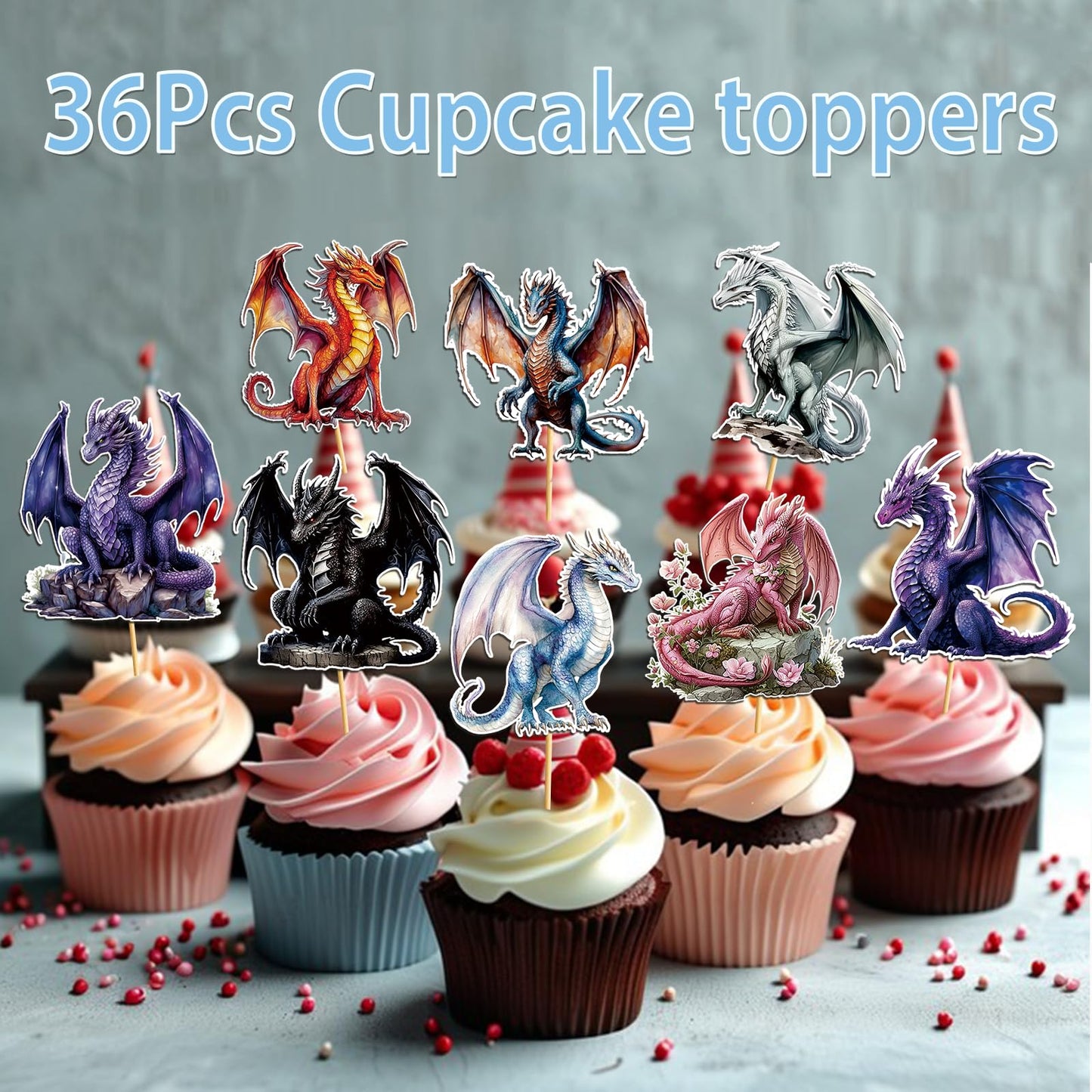 Dargon Cupcake Toppers Dargon Cake Decorations Dragon Birthday Party Decorations with Unique Various Dargon Themed Cupcake Toppers for Dragon Party